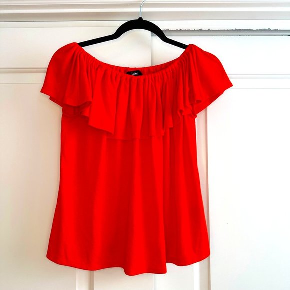 Red Off Shoulder Ruffle Blouse XL - Picture 2 of 9